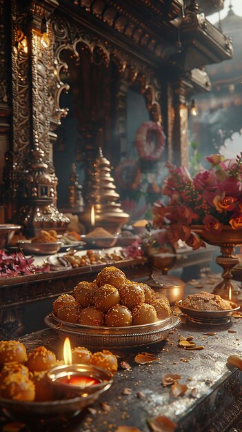 Modaks in Pooja Setup Realistic and Cinematic