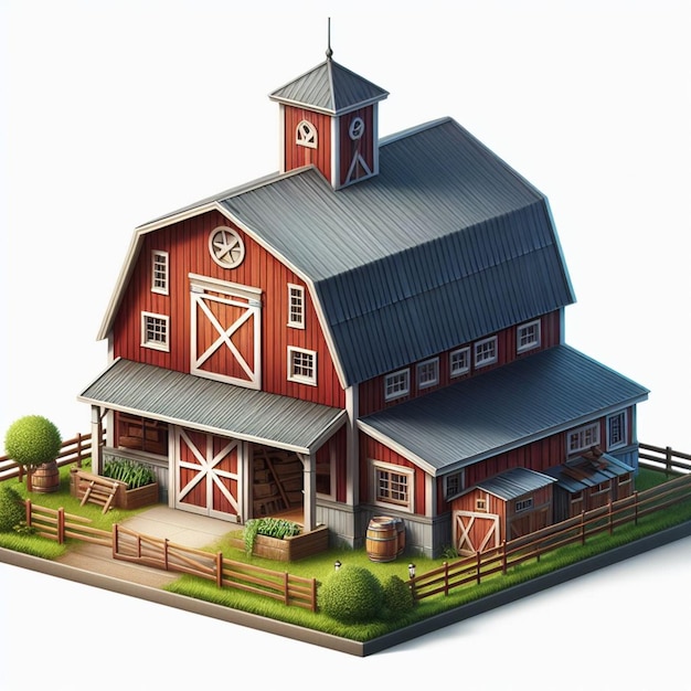 Photo a model of a barn with a barn on the side on white background