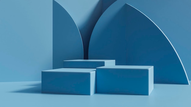 a model of a blue building with a white design