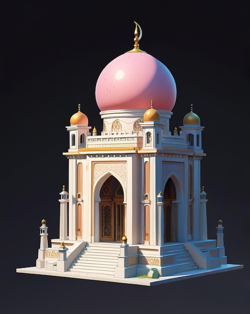 a model of a building with a pink dome on top