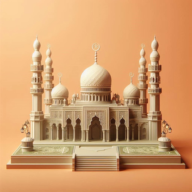 a model of a building with a white dome and a blue and white mosque on it