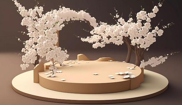 A model of a cherry blossom garden with white flowers.