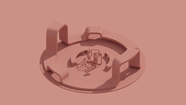 A model of a circular structure with a light pink background.