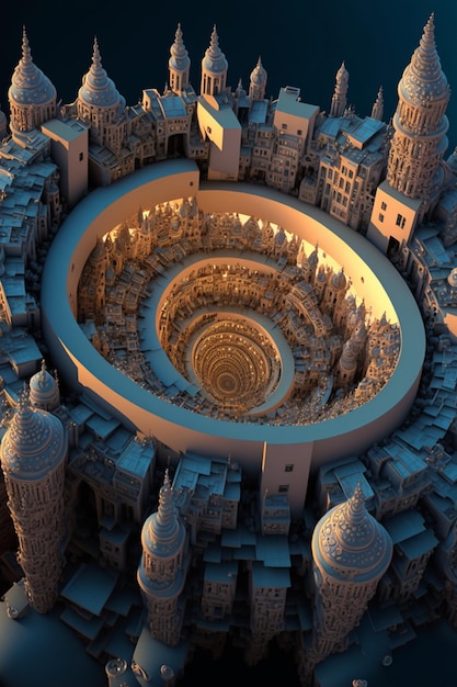 Model of a city surrounded by buildings generative ai