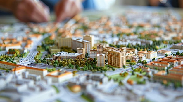 Photo a model city with miniature buildings trees and roads