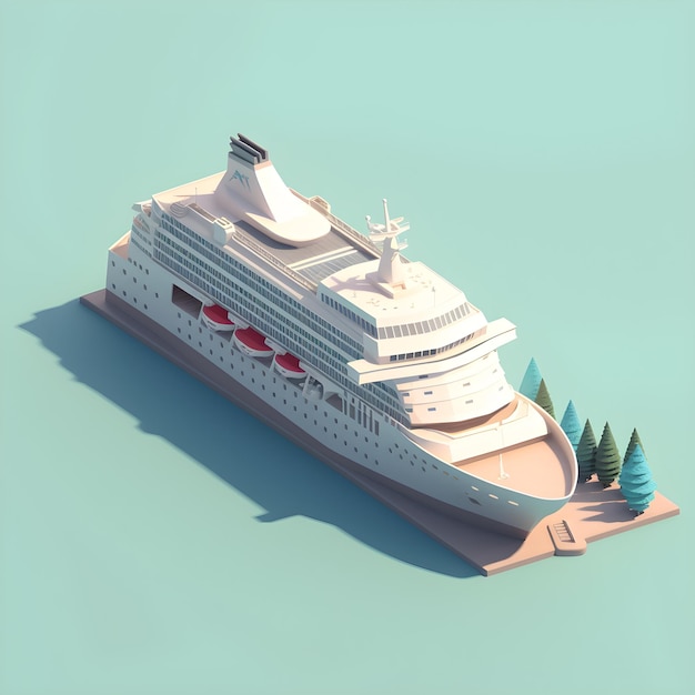 A model of a cruise ship with a small tree on the front.