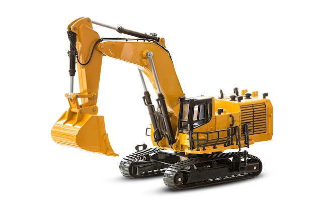 Model of excavator backhoe on the ground isolated on white with clipping path