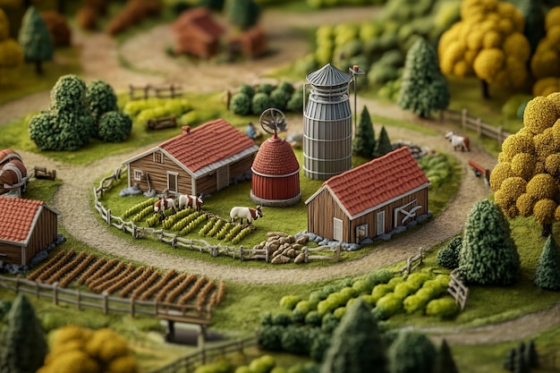 Photo a model of a farm with a farm and farm animals