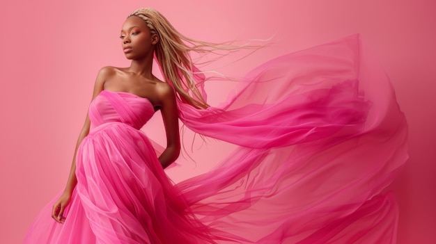 Photo the model in a flowing pink gown