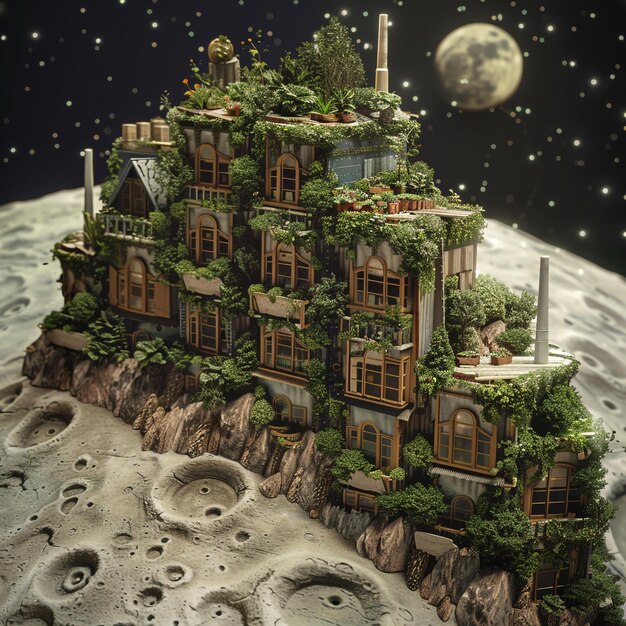 a model of a greenhouse on the moon with a moon in the background