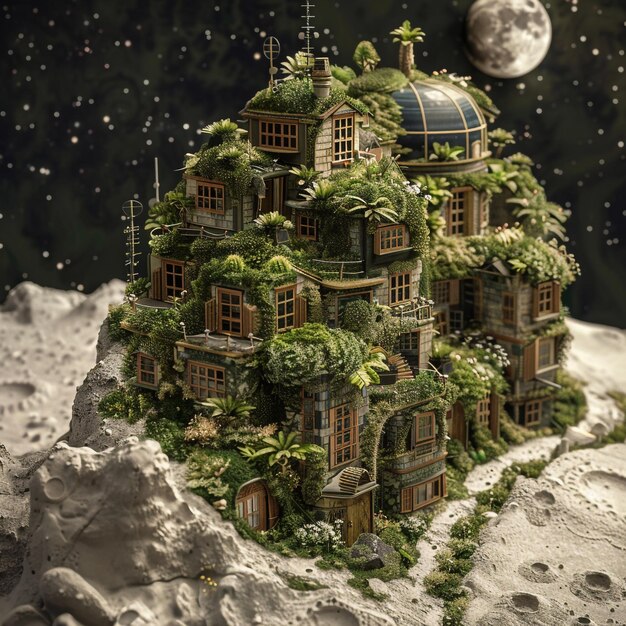 a model of a greenhouse on the moon with a moon in the background