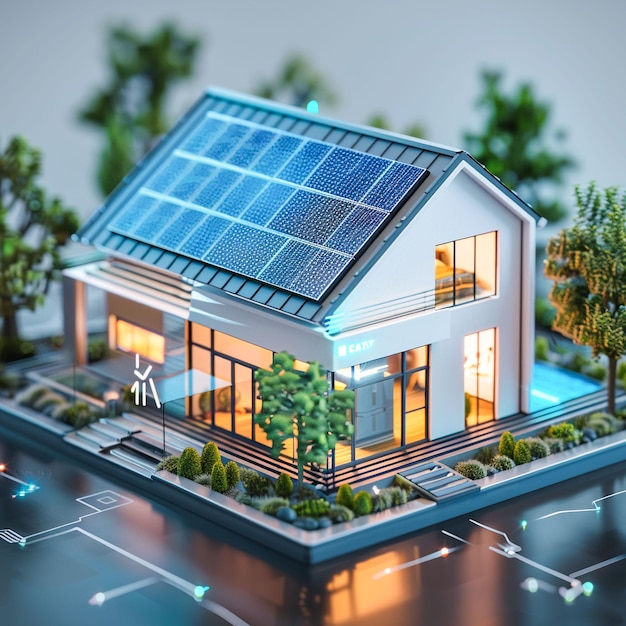 a model home with solar panels on the roof