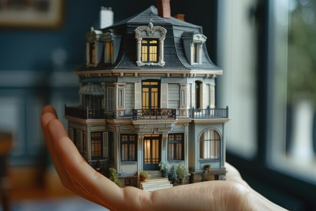 Photo model house in hand model house in hand model house