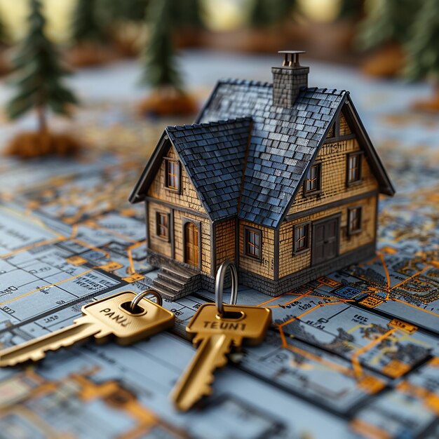 Photo a model house is on a map with keys and key