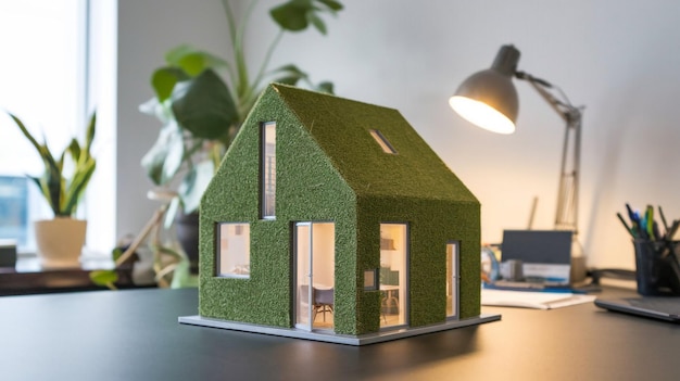 a model of a house made by legos sits on a desk