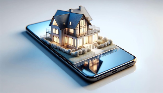 a model of a house on a phone with a house on the screen