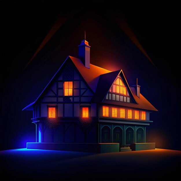 a model of a house with a blue light on it