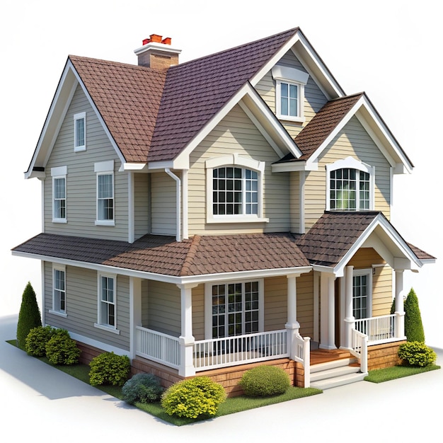 a model house with a brick roof and a brick chimney