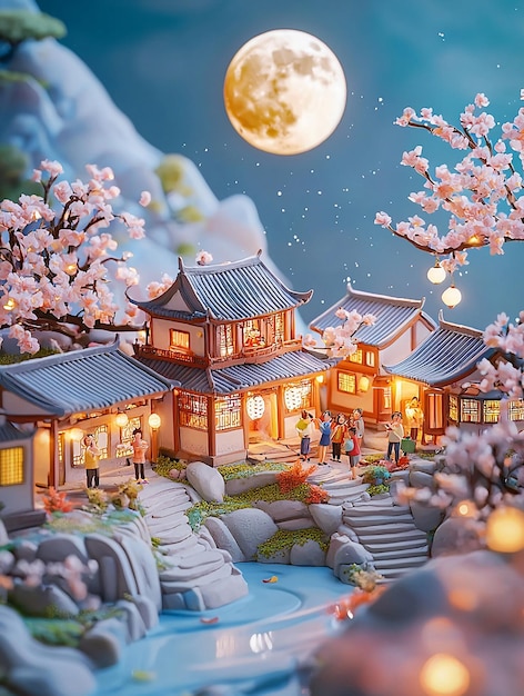 a model of a house with a full moon in the background