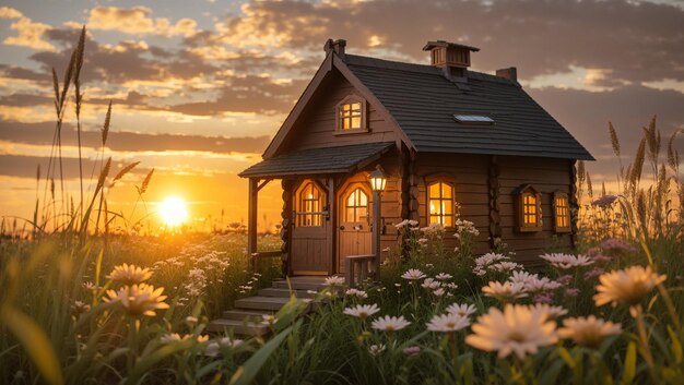 a model house with a house on the front and a porch