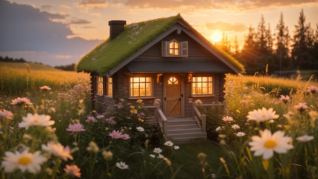 a model house with a house on the front and a porch