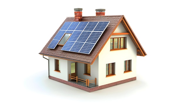 a model house with a house on the roof and a solar panel on the roof