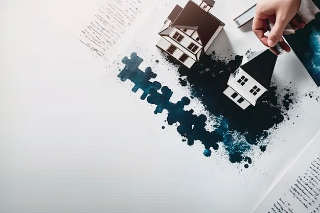 Model house with ink smudges on a desk Generative ai