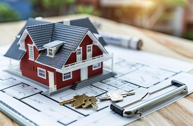 a model house with a key and keys on the top of it