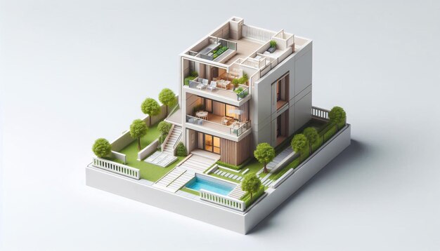 a model of a house with a pool and a pool