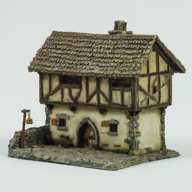 a model of a house with a small sign on the front