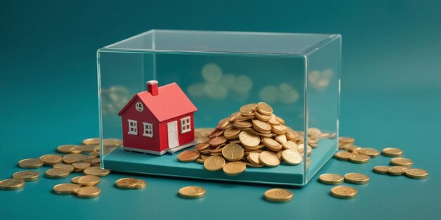 Photo a model house with a stack of coins