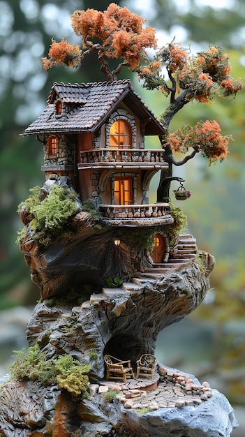 Photo a model house with a tree house on top of it