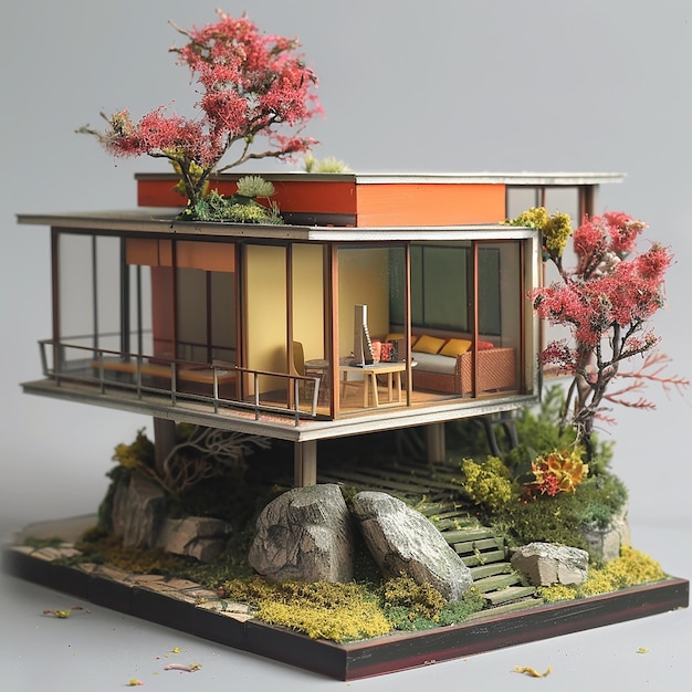 Photo a model of a house with a tree on the top