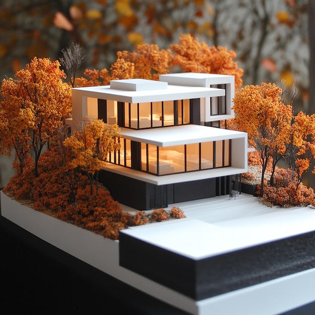 Photo a model of a house with trees in the background