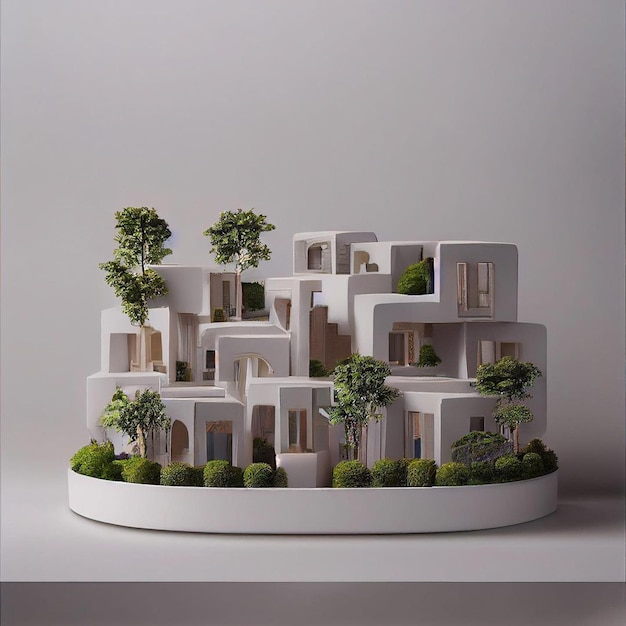 A model of a house with trees on it