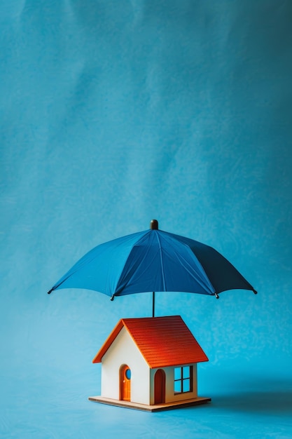 Model house with an umbrella on top for protection Concept home insurance safety digital art