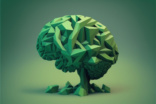 Model of human brain on green background Profile view Intelligence concept The complexity of the human mind Generative AI