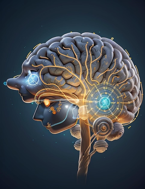 a model of a human head with the brain labeled with the code code.