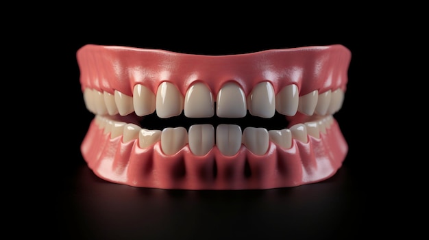 A model of a jaw with a denture