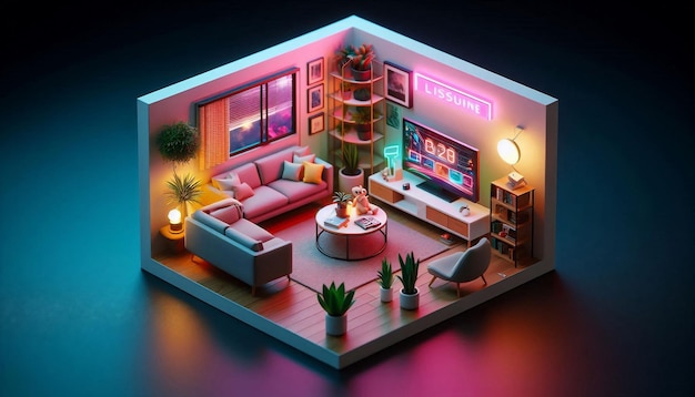 Photo a model of a living room with a tv and a couch