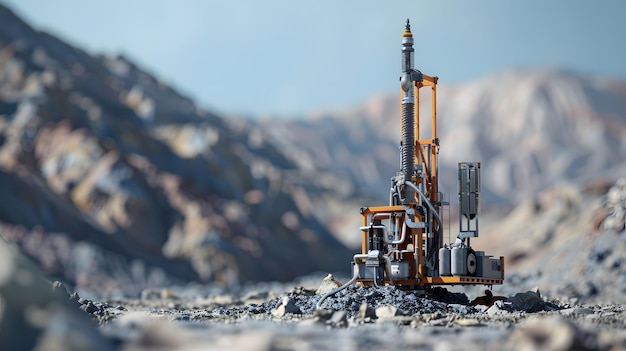 Photo a model of a mechanical device with a mountain in the background