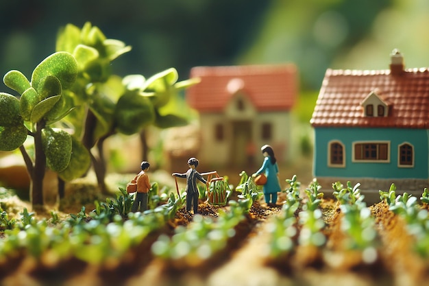 Photo a model of a miniature farm with a house and a house in the background