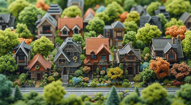 a model of a model of a house with trees and houses