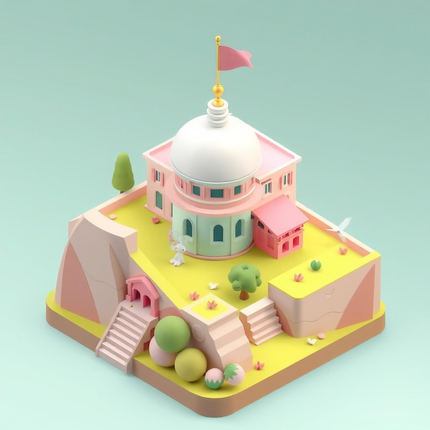 a model of a model of a pink and white building with a white dome