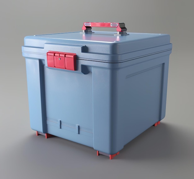 Model of a modern blue storage container with red accents