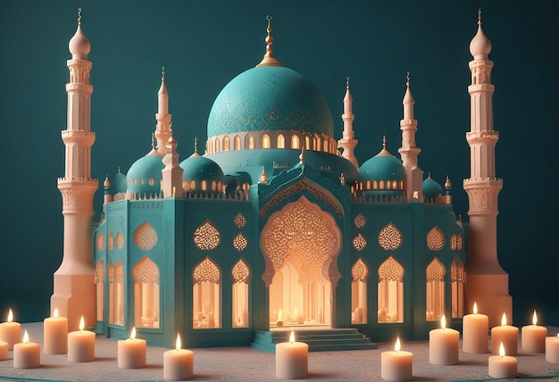 a model of a mosque made of blue and green