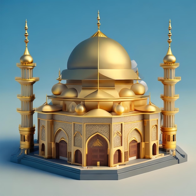 A model of a mosque with a dome and minarets