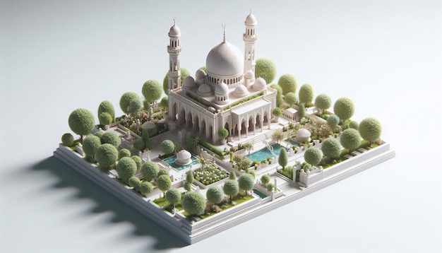 Photo a model of a mosque with a fountain in the middle