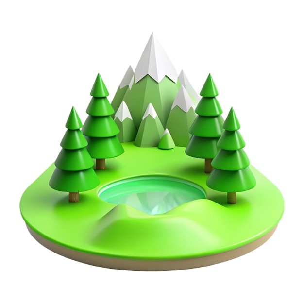 Photo a model of a mountain with a small pond in the middle