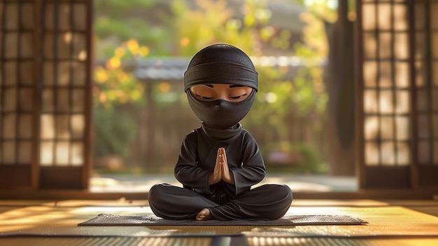 a model of a ninja with a black mask and his face is surrounded by trees